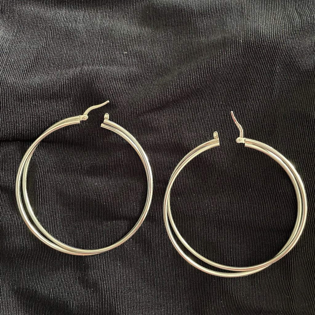 Large Double Stainless Steel Silver Hoops